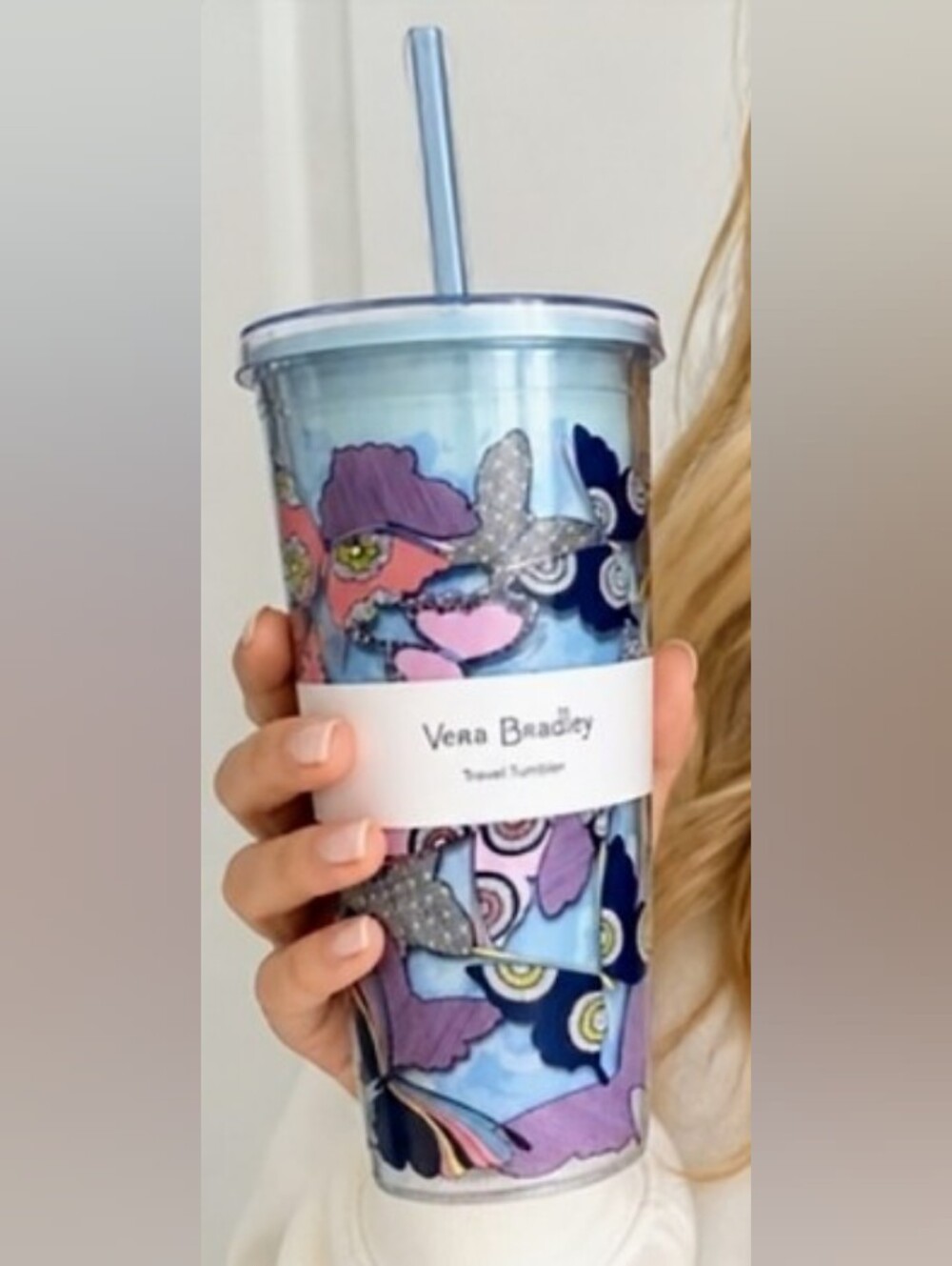 Vera Bradley Blue Floral Insulated Tumbler with Straw